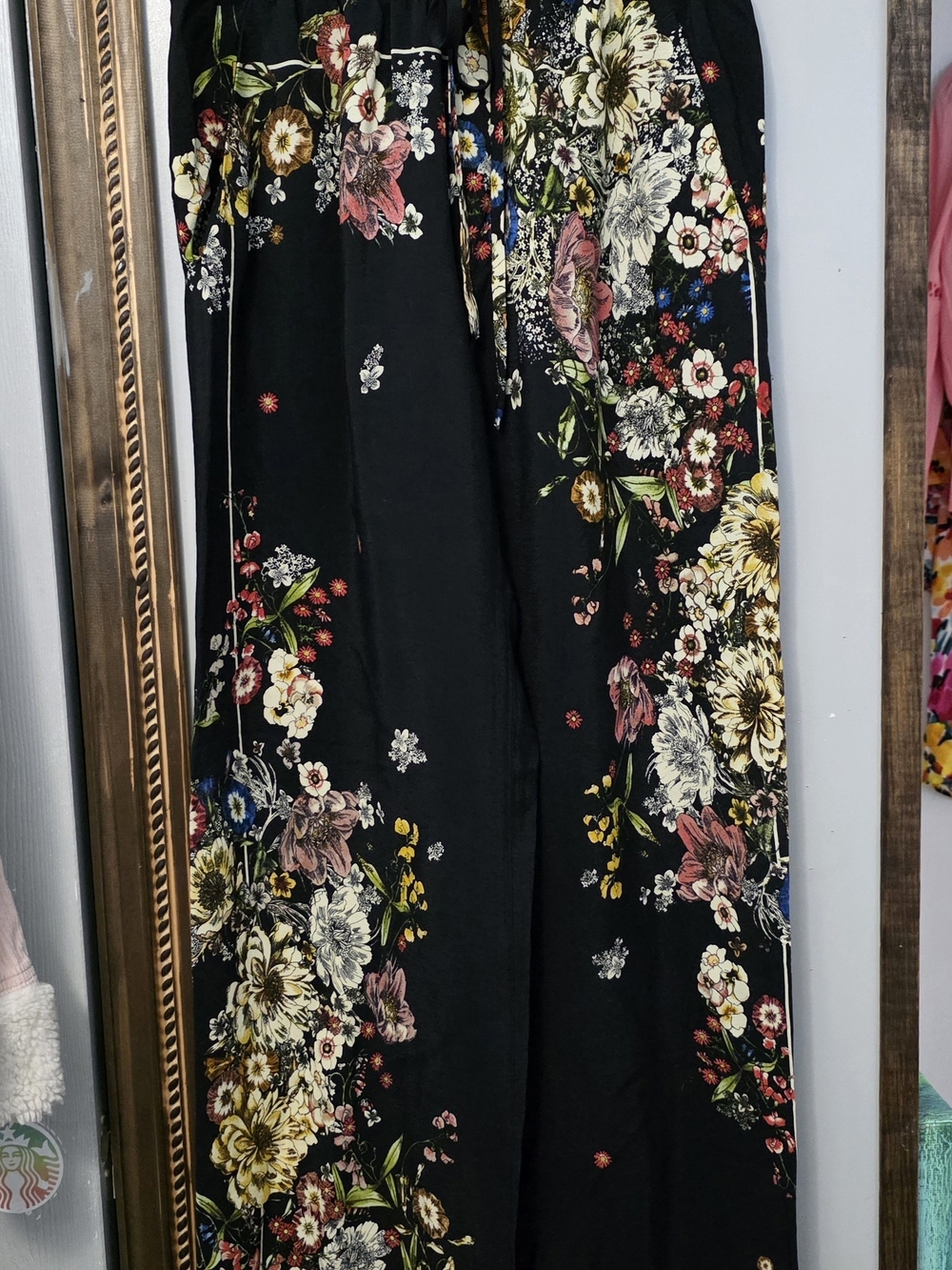 Philosophy Black Wide Leg Flowy Pants with Multicolor Floral Print